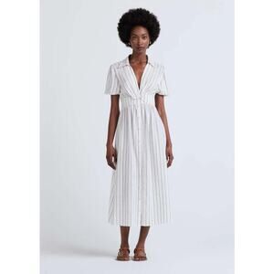 DEREK LAM COLLECTIVE Maya Twist Front Striped White Navy Midi Dress Size 46